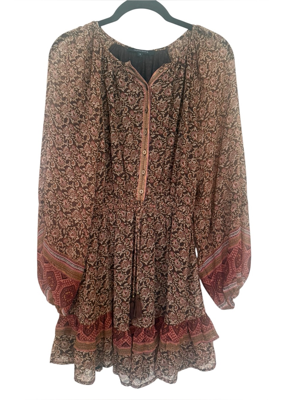 Olivaceous Brown Floral Print Dress Size S NWOT